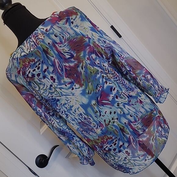 KAK TUS sz XL colorful embellished neckline tunic top - Picture 4 of 10